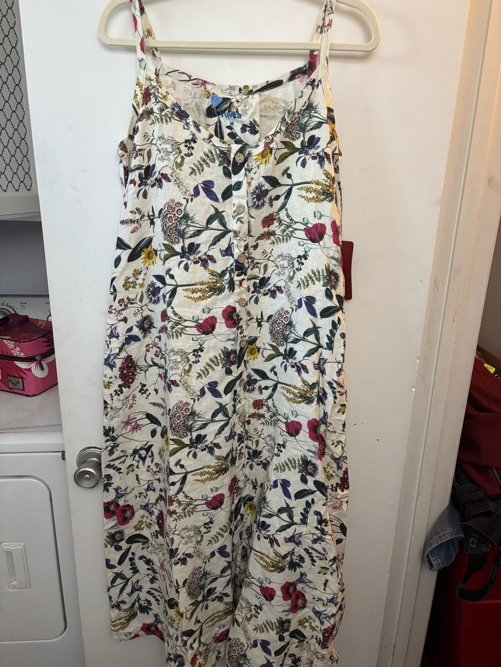 NWT Yuvita Botanical Floral Button Front Cottagecore Linen Midi Dress Size M New